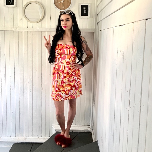 Vintage Dresses & Skirts - Retro vintage 60’s flower child strapless dress